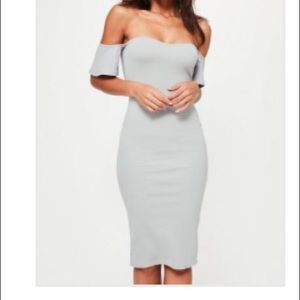 Missguided Grey Bardot bodycon Midi dress